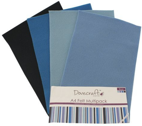 Dovecraft A4 Felt Multipack - 8 Sheets - Full Colour Range (Blues)