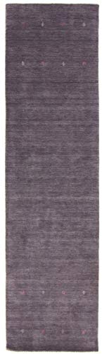 carpetfine Wollteppich Gabbeh Uni Läufer Grau 80x300 cm | Moderner Teppich für Wohn- und Schlafzimmer