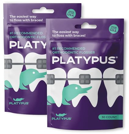 Platypus Dental Floss Sticks, Suitable for Cleaning Brace Bridges, to Keep Teeth and Gums Clean, Suitable for Tooth Floss on The Go 2 x 30 Pack