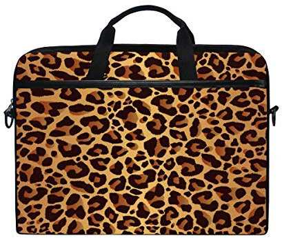 Mnsruu Leopard Print Animal Fur 15 inch Laptop Laptop Sleeve Case Briefcase Messenger Notebook Computer Bag Shoulder Strap Handle for Men Women Boy Girls