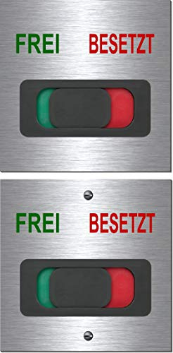 Frei-Besetzt-Hinweisschild-Schild-mit Schieber rot/grün-Türschild-Toilettenschild-Büroschild-100 x 100 x 3 mm-Aluminium Edelstahloptik silber mattgebürstet (1910-52 -100 x 100 x 3 mm m. Klebepads)