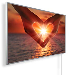 Könighaus 800W Infrarotheizung mit Bild in HD Qualität - inkl. Smart Thermostat - TÜV SÜD + 5 Jahre Garantie - Doppelter Überhitzungsschutz - Infrarot Wandheizung - Motiv: 47. Herz Sonnenuntergang