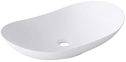 doporro Lavabo sobre Encimera Blanco Mate de Cerámica 63x37x14cm Lavabo de Mano Ovalado Brüssel858