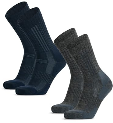 DANISH ENDURANCE Expert Pro Merino Wandersocken, 2 Paar, Mehrfarbig (1 x Marineblau, 1 x grau), 43-47