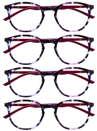 OPULIZE Met lesebrille 4er Pack Schlank Runder Rahmen Federscharniere Kratzfest Lila Schildpatt Solide Bügel Herren Damen RRRR60-5 +2.00