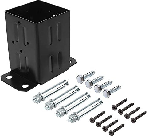 Eapele Base d'ancrage pour poteau de clôture en bois de 10 x 10 cm, acier épais de 13 GA et revêtement en poudre noire, livrée avec vis à bois et chevilles à béton