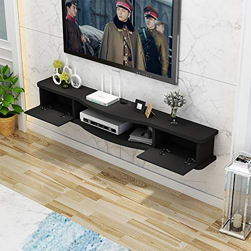 TriGold Schwimmende Hängeboard Tv,modernen Wandhalterung Regale Fernsehständer Holz Hängen Speicherregale Für Set-top Box Cable Box Organizer Rack Schwarz 120x24x18cm(47x9x7inch)
