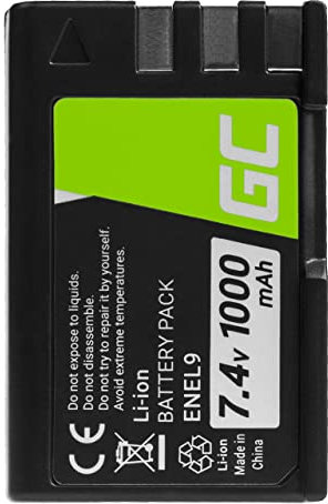 Green Cell® en-EL9 EN-EL9A EN-EL9E Batterie pour Appareil Nikon D3000 D40 D40A D40C D40X D5000 D60 DSLR D40 DSLR D40A DSLR D40C DSLR D40X DSLR D60, Full Decoded (1000mAh 7.4V)