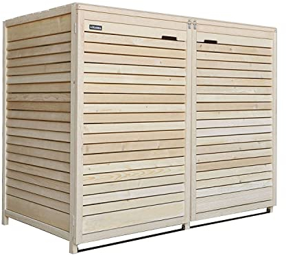 Lukadria Mülltonnenbox Mülltonnenverkleidung Mülltonnecontainer Holz Natur 240L vormontiert mit Rückwand Mod.Adria24 (2 Tonnen)