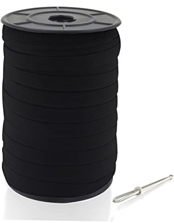 MJMP 1/2 100 Yard Black Baraded Elastic Cord - Heavy Stretch Knit Elastic Spool (Black) - Bedspread Band