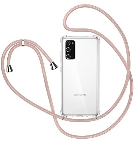 XTCASE Handykette kompatibel mit Samsung Galaxy S20 FE Hülle, Transparent Stossfest Handyhülle mit Band für Samsung S20 FE 5G/4G 6.5 - Schnur mit Case zum Umhängen in Roségold