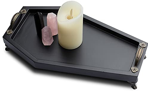 IRISVITA Sarg-Tablett (neu gestaltet) – Gothic-Dekor für Zuhause, gruseliges dekoratives Tablett, Gothic-Raum-Dekor, schwarzes Holztablett für Kristall, Schmuck, Totenkopf-Tassen, Kerzen, ätherisches