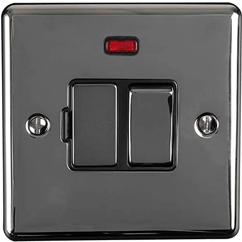 13A DP Switched Fuse Spur & Neon Light -BLACK NICKEL & Black Trim- 240V Mains Isolation - Decorative Kitchen/Interior Wall Face Plate – Oven/Cooker/Hob Appliance On/Off Switch