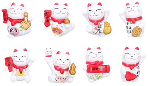 ibasenice Mini Maneki Neko Lucky Cat Figures 8Pcs Japanische Maneki Neko Lucky Cat Figuren Miniatur- Glücks- Katze Figuren Katzenstatuen Mikrolandschaft Ornamente Mini Terrarium Figurine