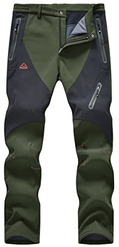 Rdruko Men's Fleece Lined Warm Trousers Thermal Waterproof Windproof Winter Pants for Outdoor Work Camping Hiking Fishing Skiing Army Green 36