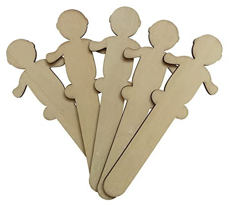 JIHUOO 30 Pcs Wooden People Shaped Craft Sticks Wood Popsicle Sticks Plant Labels Hair Removal Stick Natural Wood Cutouts Slices for Craft Boys