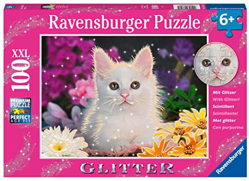 Ravensburger Kinderpuzzle - 13358 Glitzerkatze - 100 Teile Glitzerpuzzle für Kinder ab 6 Jahren, mit Glitter
