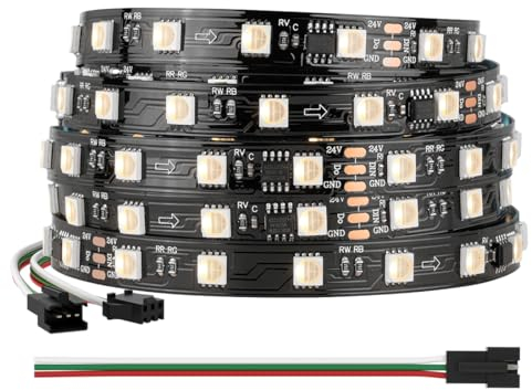 BTF-LIGHTING WS2814 4in1 RGBW Addressierbare LED Streifen RGB+Warmweiß 5050SMD+WS2814 RGB IC 5M 300LEDs DC24V PCB Schwarz IP30 Nicht Wasserdicht Traumfarbe für Heimdekoration DIY-Projekt