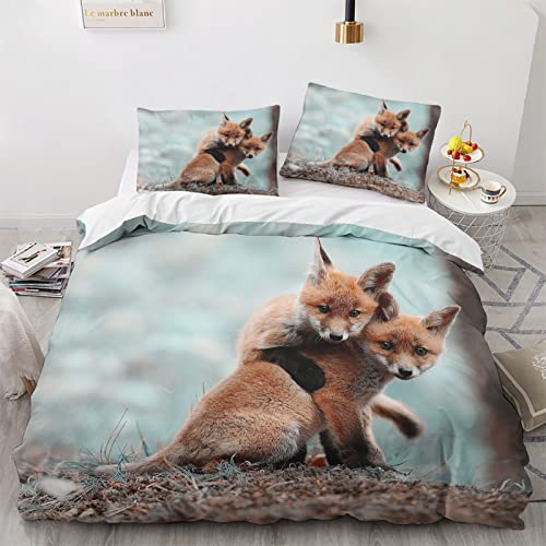 TAKOLI Bettwäsche 135x200 Kleiner Fuchs, Weiche Microfaser Bettwäsche Set 2 teilig, 1 Bettbezug 135x200 & 1 Kissenbezüg 80x80, mit Reißverschluss