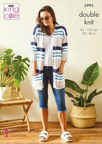 King Cole Damen 5993 Strickmuster, Weste und lange gestreifte Strickjacke