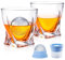 veecom Whisky Gläser, 300ml Whiskey Gläser 2er Set mit 2 Eiskugelformen, Rum Gläser Bleifrei Kristallgläser, Old Fashioned Tumbler Glas für Gin, Whiskeyglas Geschenkset für Männer, Papa
