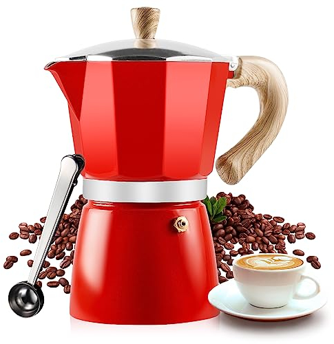 VINEKRAFT Moka Pot, 6 Cup Italian Espresso Maker, Aluminium Stove Top Coffee Maker with a Coffee Clip Spoon, 270ml