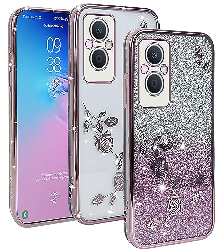XINYEXIN Coque Paillettes pour Oppo Reno 8 Lite / Reno8 Lite, Étui Bling Pailleté pour Femmes et Filles, Housse de Téléphone Brillante Ultra-Fin Transparent Antichoc - Or Rose