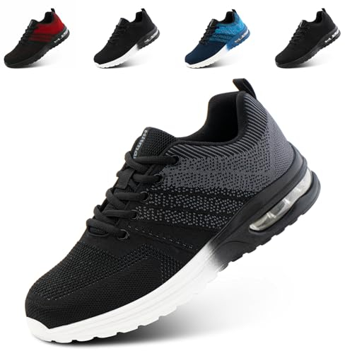 Hitmars Sportschuhe Herren Turnschuhe Laufschuhe Damen Running Sneaker Sport Schuhe Straßenlaufschuhe Luftkissen Atmungsaktiv Gym Tennis Grau EU 45