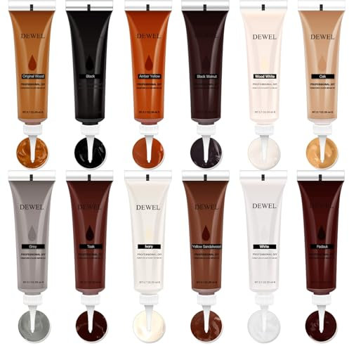 DEWEL Wood Furniture Repair Kit, 12 Colors of Wood Filler, Laminate Floor Repair kit for Restoring Wooden Scratches, Stains, Cracks, Hole, Table, Window, Cabinet- Blend to Colour Match(12PCS)