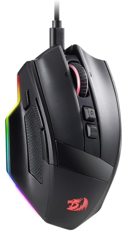 Redragon M813 - Mouse da gioco RGB cablato con rotella a scorrimento 4D, mouse ottico ergonomico per gamer con max. 16.000 DPI, sensore ad alta precisione 333, 7 tasti macro, supporto software
