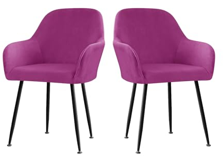 LIFEDX Stuhlhusse Stuhlbezug Samt Stretch 2er/4er/6er Set, Gebogen Stuhlbezüge Rückenlehne mit Armlehne Abnehmbar, Stuhlüberzug Esszimmerstühle Modern Bürostuhl Bezug Stuhl Beschützer-Purple||2PCS
