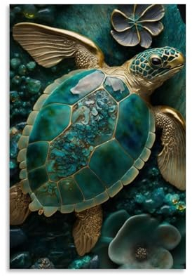 Abstraktes Schildkröten-Kintsugi-Poster, Wandkunst-Poster, Geschenk für Freunde, Schlafzimmer, Wohnzimmer, Dekoration, modernes ästhetisches Poster, dekorative Malerei, Leinwand, Wandposter und