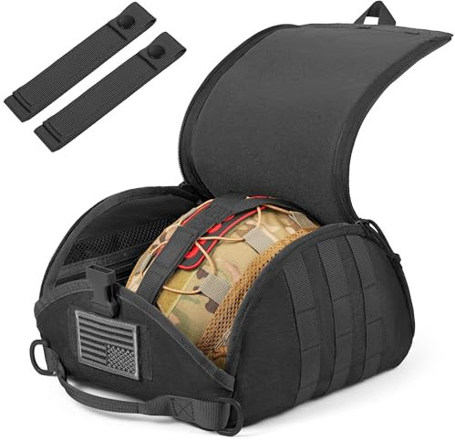 FRTKK Tactical Helmet Bag Pack, Military Molle Pouch Multi-Purpose Carrying Storage Bag Include USA Flag Patch and 2 PCS Molle Straps for Sports Hunting Shooting Combat Helmets (Black)