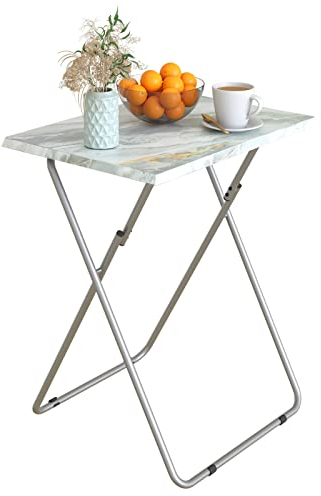 Huhote Beistelltisch Klappbar, Klappbar Tablett Tisch,Kleiner tabletttisch, klapptisch Snack Tisch, Foldable Table, Kleiner Beistelltisch Outdoor, Für Wohnzimmer,Grauer Marmor, 37x47x66cm