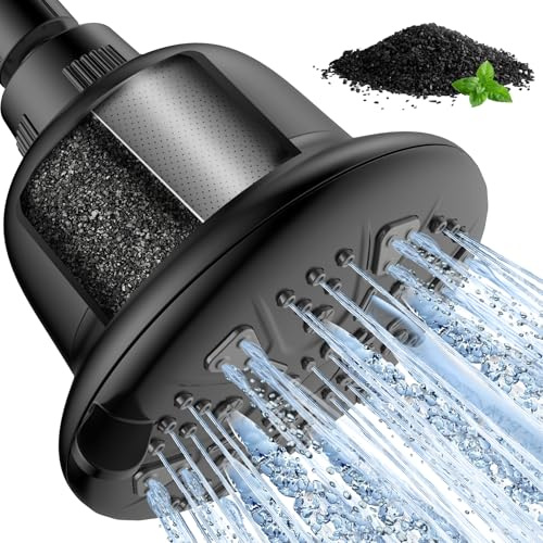 MakeFit Filtered Shower Head with Improved Activated Carbon Filter - High Pressure Shower Head with Hard Water Softener - 7 Settings Bathroom Rain Shower Head for Removing Chlorine and Heavy Metals