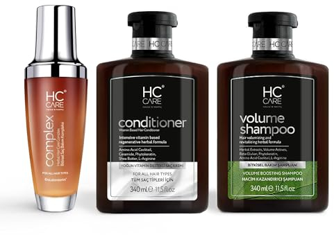 HC Care Shampoo, HC-Haarspülung und HC complex 100% Kräuter Haarpflege Lotion Set | 340 ml Shampoo + 340 ml Haarspülung + 100 ml Haarpflegelotion