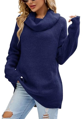 crazy bean Pull Femme Rochet Colle Roulé Longue Oversize Tricoté Pull d'hiver Ample Chaud Pullover Chic Et Elegant en Couleur Casual Grande
