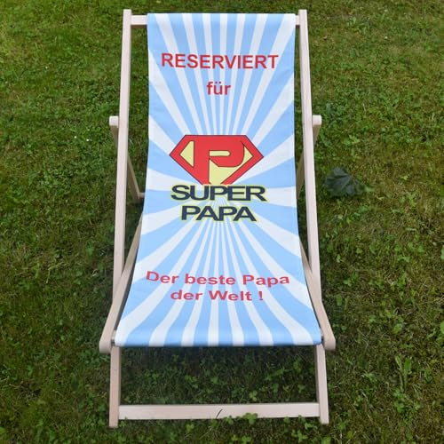 Krause & Sohn Liegestuhl aus Buchenholz Bedruckt mit Motiv Geschenkidee Geburtstag Hochzeit Muttertag Vatertag Garten Balkon Terasse Hochzeitsgeschenk (Super Papa - Liegestuhl)