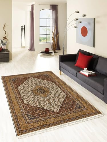 Rug Studios Teppich BENARAS BIDJAR | Farbe: Beige | Größe: 200 x 250 cm | Orientalisch | Umrandung | orientalisch | gemustert | glamourös | Klassisch | Landhaus | Modern | elegant | Orientalisch | Umr