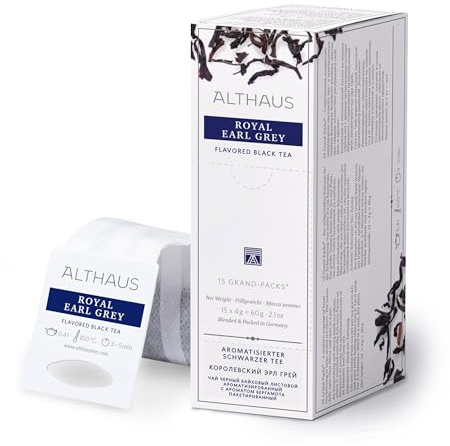 Althaus Tee ROYAL EARL GREY ⋅ Schwarzer Tee im großen Teenetz ⋅ GRAND PACK ⋅ Schwarzer Tee mit dem Zitrusaroma der Bergamotte ⋅ 15 x 4g