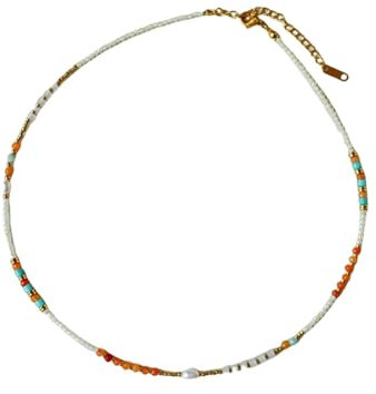Stfery Weiß Orange Ketten Set Vergoldet Perlenketten Einfache Handarbeit Halskette Damen Hochzeit