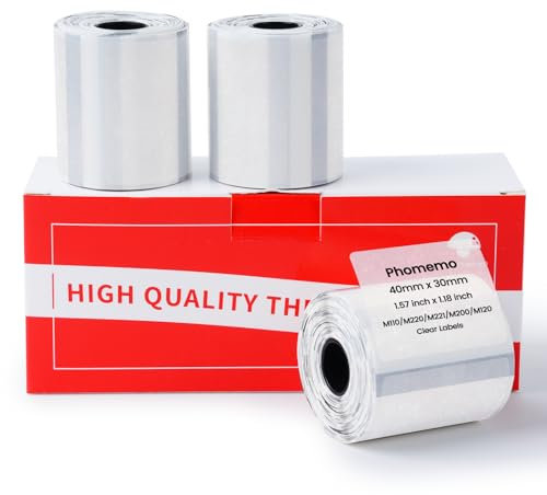 Phomemo M110/M220/M221/M200/M120/M100/M108/M150/M250/M260 Silber-Glitzer Selbstklebende Etiketten 40x30mm(1.57x1.18), Thermoetiketten papier für Phomemo Etikettendrucker, 230 pro Rolle, 3 Rollen
