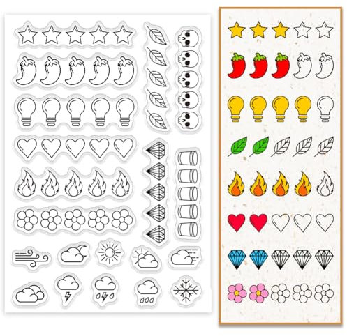 PH PandaHall 11 Styles Clear Stamps für die Kartenherstellung Wetter Fünf-Sterne-Totenkopf Diamantblatt Transparenter Silikonstempel für DIY Scrapbooking Karte Journal Fotoalbum Dekoration