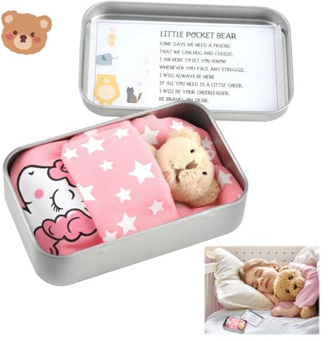 SMCEHEYA Little Pocket Bear Hug, Teddy Bear in a Tin Box, Pocket Hug Plush Toys, Get Well Soon Gifts, First Day at School, Good Luck Gifts for Kids Women Lover Friend