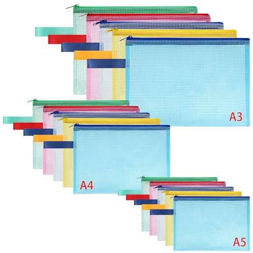 OFFCUP Plastic Wallets, 15PCS A3+A4+A5 Zip Lock Bags Document Wallet File Zipper Bags File Folder Document Folders Plastic Pockets Zipper File Wallet for School Office Homework Storage Bag Travel