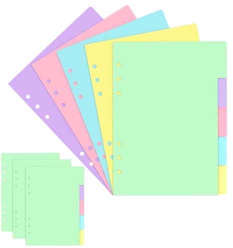 40 Stück/8 Sätze A5 Ordner Trennblätter 6 Löcher, Loseblatt Register Für Ordner 5 Farben Farbige Ordner Register, Horizontale Trennblätter A5 Papierblätter für die Organisation von Notizbüchern