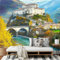 3D Tapete Seidenstoff Fototapete, Burg Dorf Tal Landschaft 3D Effekt Tapete für Wohnzimmer Schlafzimmer Hauptdekorationen Wandtapete, Fototapete 352x250cm (B×H) Wandbild
