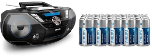 Phillips AZB798T/12 CD Sound Machine, Lecteur CD et Cassettes Portable, Ultra D Lot de 20 Piles alcalines LR20