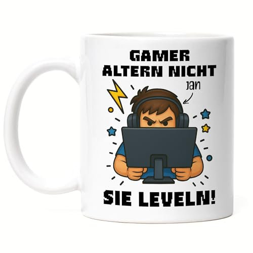 Kiddle-Design Tasse de gamer, personnalisable, cadeau d'anniversaire, pour les joueurs de joueurs, les nerds, tasse de joueur, pour homme, un joueur ne vieillit pas, blanc