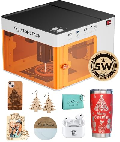 ATOMSTACK P1 5W Laser Graviermaschine Software-Support mit Designbibliothek 110x110mm Gravurbereich Tragbare Desktop Lasergravur Einfach zu Bedienen